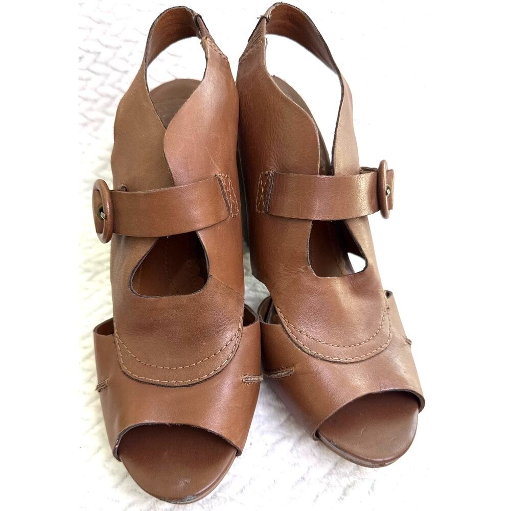 Lucky Brand Tan Leather Platform Heels Sandals Women’s 8.5 Boho - Picture 3 of 9